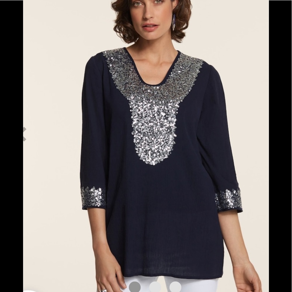 Chico's Midnight Shine Dina silver sequined tunic
